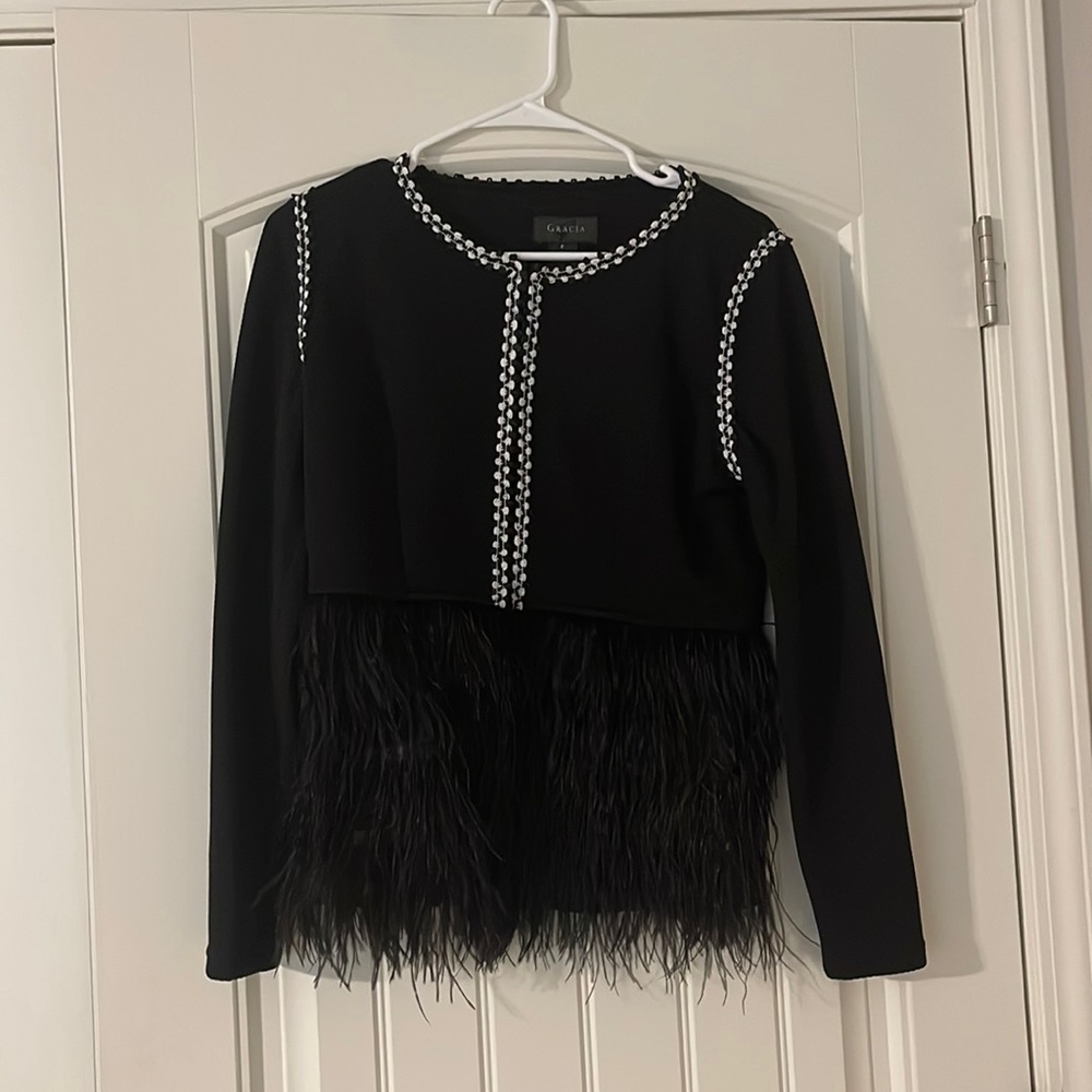 Gracia size S black jacket with feathers